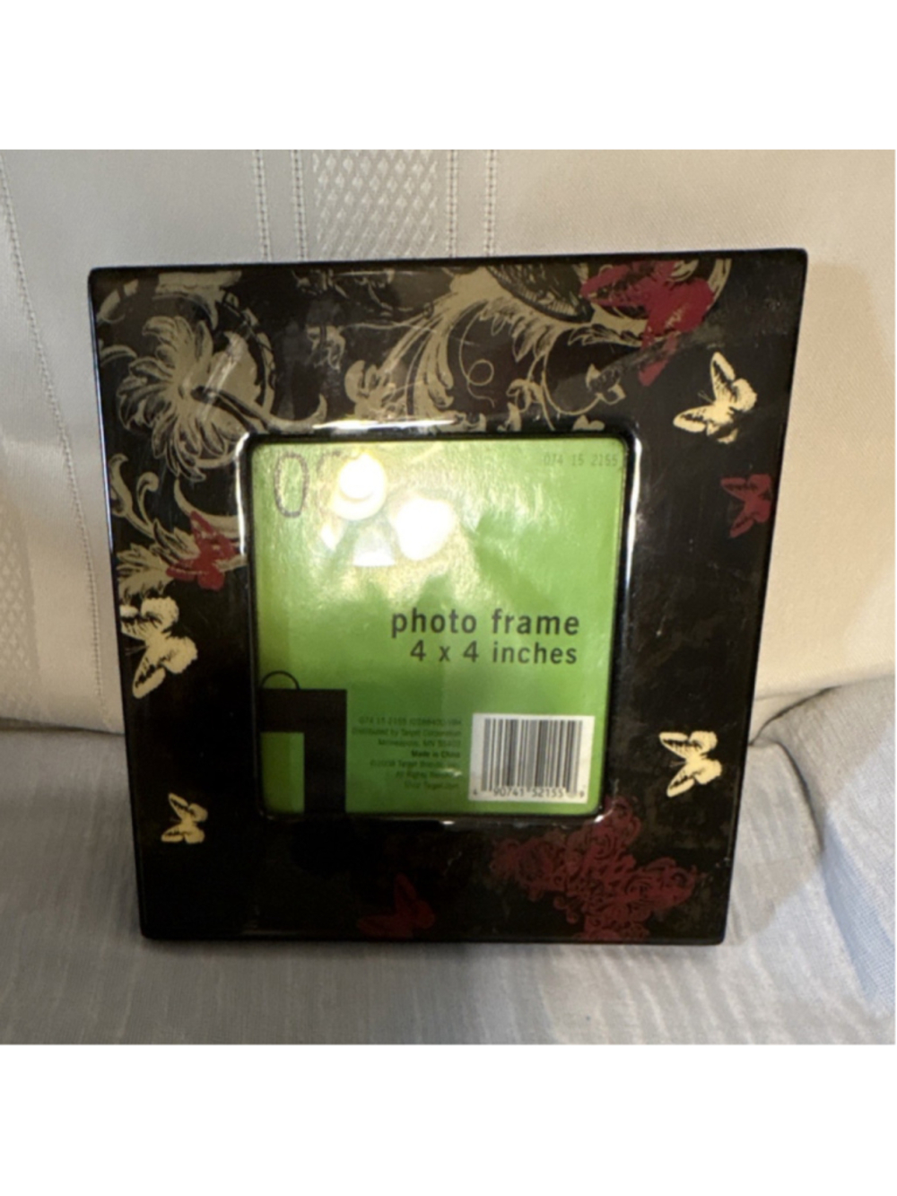 08 College Glass Floral Butterfly Photo Frame 4x4 Square Freestanding Portrait